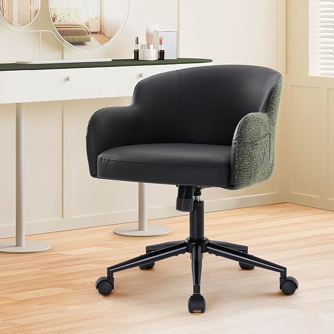 IWMH Modern Office Desk Chair, Criss Cross Chair with Wheels and Arms, Height Adjustable Swivel Office Chair for Home Office, Living Room, Bedroom, Green & Black