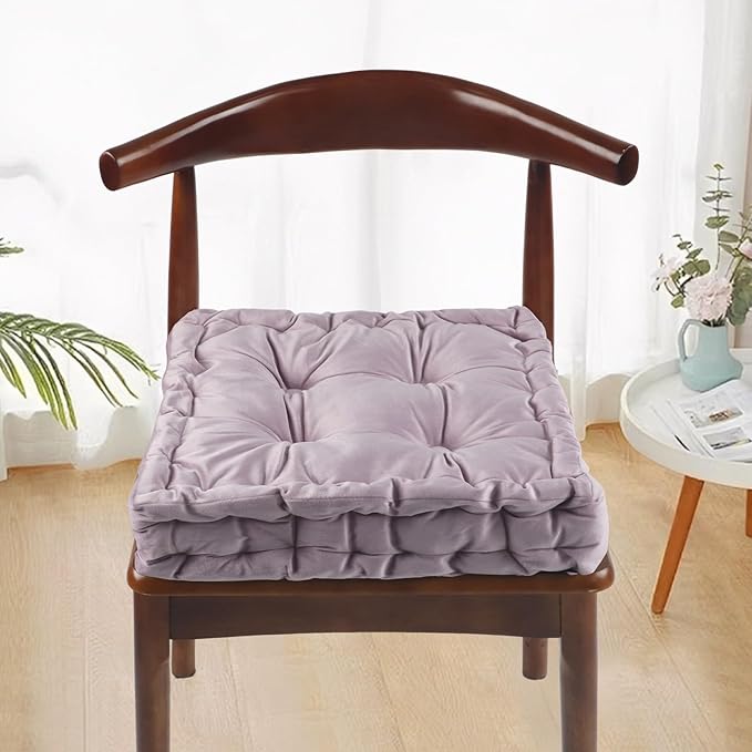 vctops Chair Cushion for Dining Chair, Soft Velvet Square Seat Cushion with Ties Cozy Indoor Chair Pad Cushion for Office Kitchen Dining Room (Purple,16"x16")