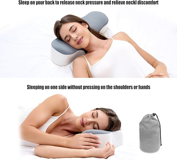 Bespilow Travel Cervical Pillow for Sleeping, Small Memory Foam Neck Pillow with Cooling Washable Cover, Compact Ergonomic Neck Support Travel Pillow for Car Camping, RV, Road Trip & Passenger Seat