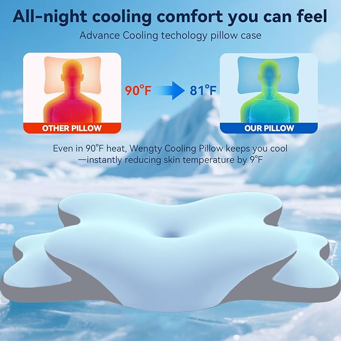 Sleep Apnea Pillow with Neck Pain & Snoring Relief -Orthopedic Cervical Pillow, Ergonomic Contour Memory Foam for Side, Back,Stomach Sleepers, Medium Firm (Blue, Queen Size 25" lx15 wx5.8 h)