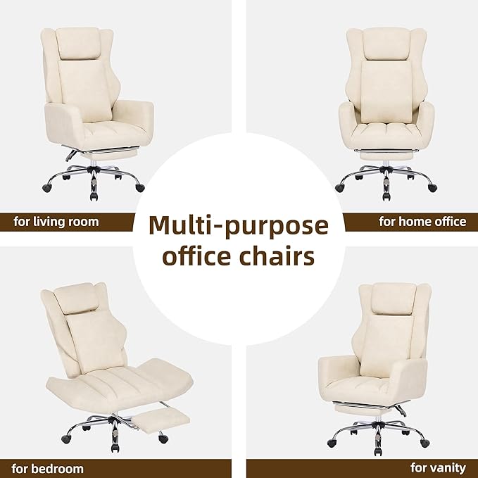 DYHOME Criss Cross Office Chair with Footrest, Executive Office Chair Ergonomic Flip-Up Armrest Wide Seat, Adjustable Reclining Computer Desk Chairs for Working, Gaming, Relaxing, PU Leather Beige