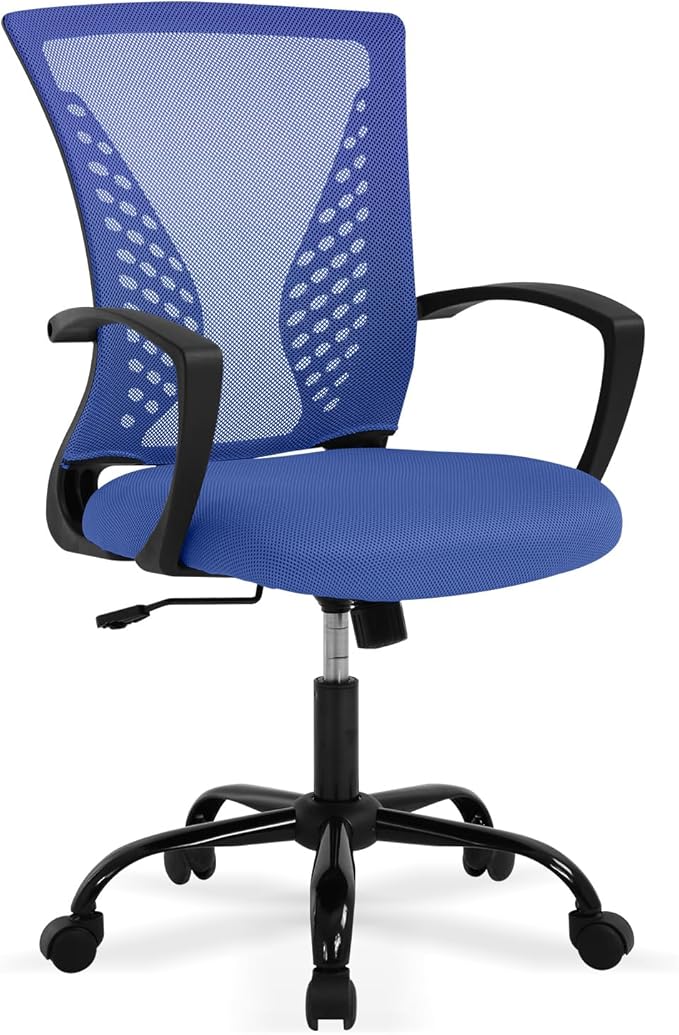Mesh Office Chair with Adjustable Height & Arms - Ergonomic Mid Back Swivel Chair for Desk, Comfortable Home Computer Chair with Lumbar Support, Modern Design (Blue)