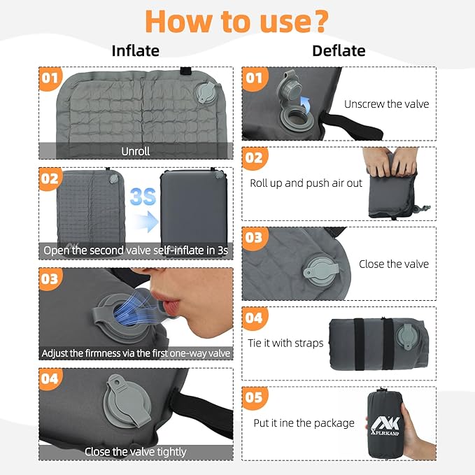 Inflatable Seat Cushion,Self-Inflating Portable Travel Airplane Stadium Seat Cushion for Airplane Long Flight,2pack Compact Lightweight Memory Foam Travel SeatCushion Pad for Bleacher Camping Outdoor