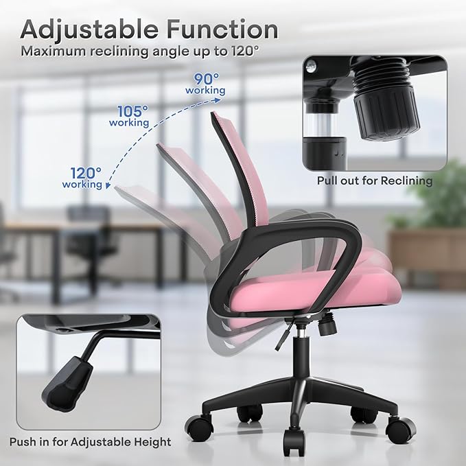 Athena Collection Office Chair - 330Lbs, Breathable Mesh Desk Chair Thickness Cushion with Lumbar Support & Armrest, Rolling Swivel Adjustable Tilt Lock for Home Office/Gaming, Bedroom Study