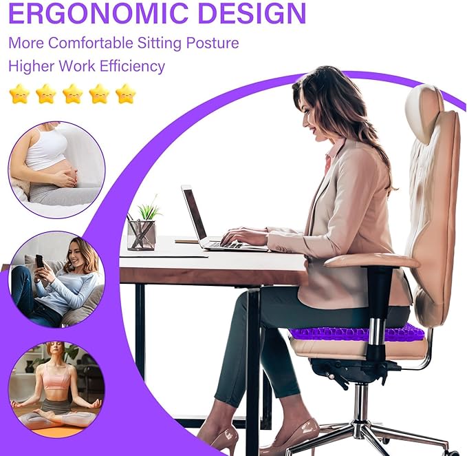 Large Gel Seat Cushion for Long Sitting with Non-Slip Cover, Soft & Breathable, Seat Cushion for Chair, Car, Office, Desk Chair, Wheelchair (17" x 15")