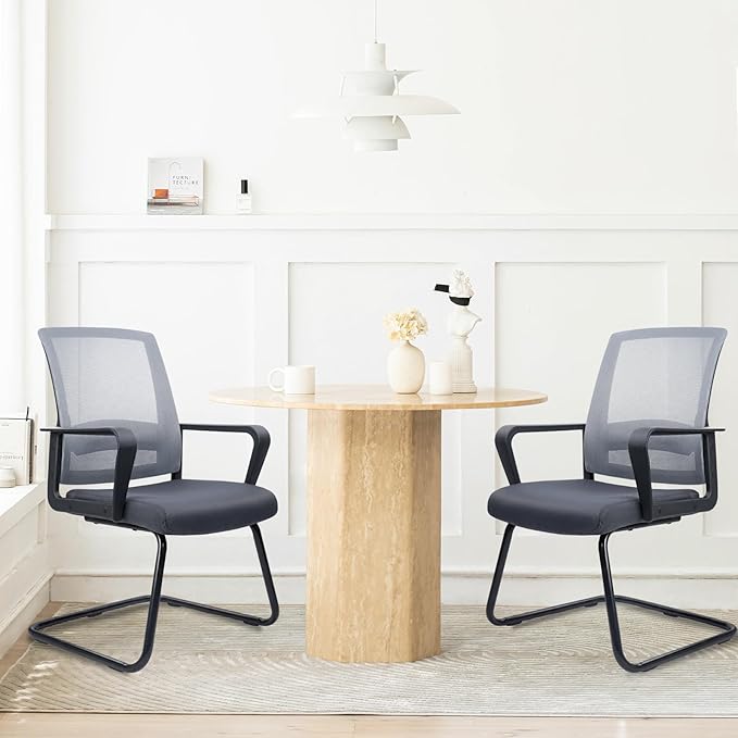 CLATINA Office Guest Chair with Lumbar Support and Mid Back Mesh Space Air Grid Series for Reception Conference Room Gray
