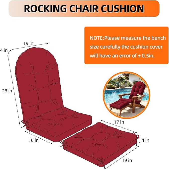 Rocking Chair Cushion Set - Soft Chenille 2-Piece Seat & Ottoman Pad, Tufted Non-Slip Design, High-Density Foam Nursery Glider Cushions, All-Season Indoor/Outdoor Rocker Comfort, Red