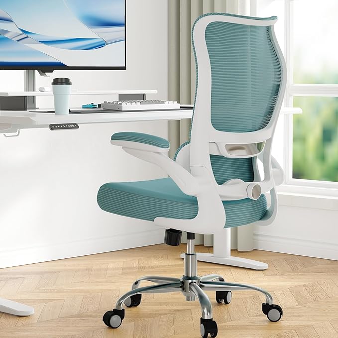 TRALT Ergonomic Office Chair - Desk Chair with Wave High Back Adjustable Lumbar Support Computer Chair - Gaming Chairs Mesh Backrest and PU Leather Seat (Sky Blue)