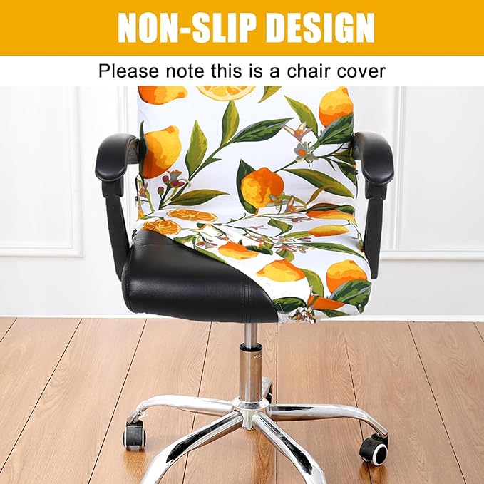 Smiry Stretch Printed Office Computer Chair Covers, Universal Desk Rotating Chair Slipcovers Removable Washable, Soft Fit Anti-Dust Spandex Protector Cover with Zipper, Yellow