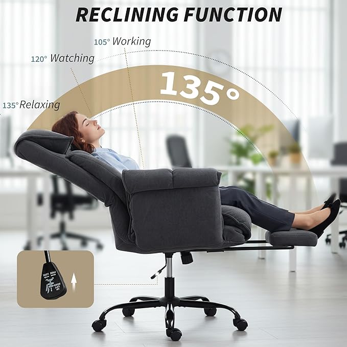 HOMCOM Executive Office Chair Comfy with Foot Rest, Reclining Swivel Computer Desk Chair with High Folding Back, Thick Cushion, Padded Armrest, Adjustable Height, Rolling Wheels, Dark Gray