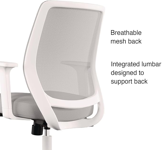 Alera Wessex Ergonomic Mesh Back Office Task Chair, Swivel Computer Desk Chair, Adjustable Seat Height, Supports Up to 275 lbs, White