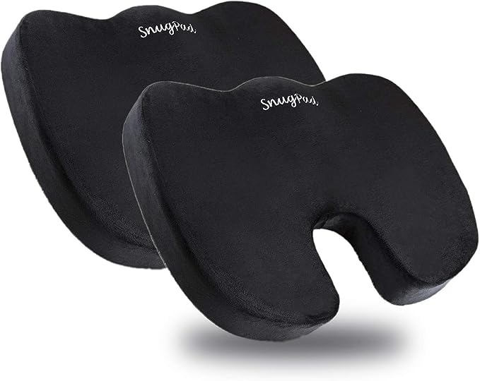 Black Memory Foam Seat Cushion - Sciatica, Back, Hip, and Tailbone Pain Relief, Firm Version, Support for Office Chair, Wheelchair, Car. Non-Slip Orthopedic Coccyx Memory Foam (2 Pack)