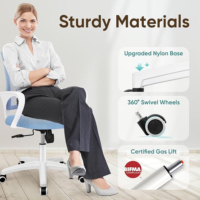 ETONEX Office Chair with Ergonomic Mid Back Cushion Lumbar Support Adjustable Swivel Rolling Computer Gaming Desk Chair Comfy Mesh Seat Wheels Home Executive Use (Sky Blue)