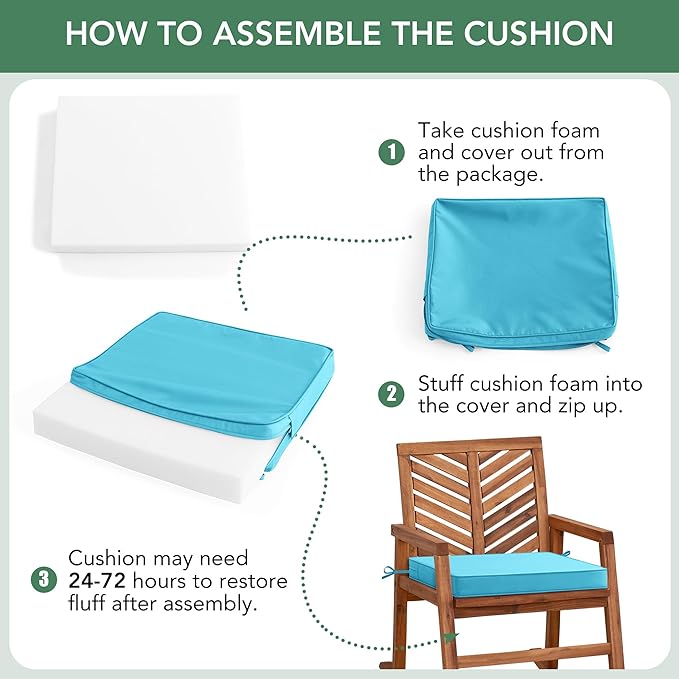 Summsun Outdoor Chair Cushions Set of 6: Waterproof & Color Fastness Seat Cushion for Patio Furniture - 22 x 22 x 3 Inch Chair Pads with Ties and Hidden Zipper - Patio Chair Cushion Replacement, Teal