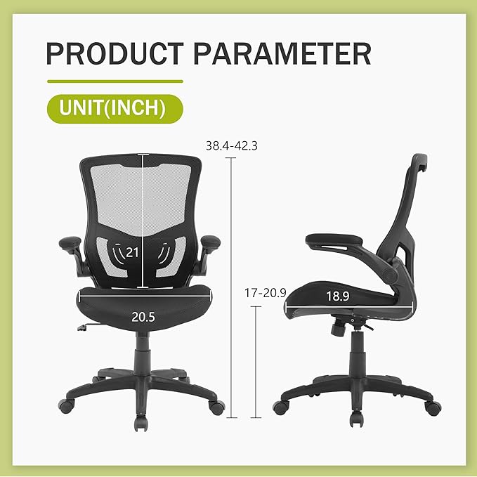 PayLessHere Office Chair Ergonomic Mesh Back Computer Chair Breathable Lumbar Supports Flip Up Armrest with Adjustable 360 Degree Desk Chair for Home Office Gaming (Black)