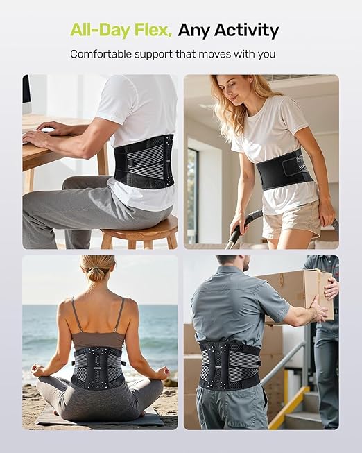 Rakiie Slim Back Brace for Lower Back Pain Relief, Lightweight & Breathable Back Support Brace for Men Women, Ergonomic Light Lumbar Support for Everyday Wear, Light Gray S