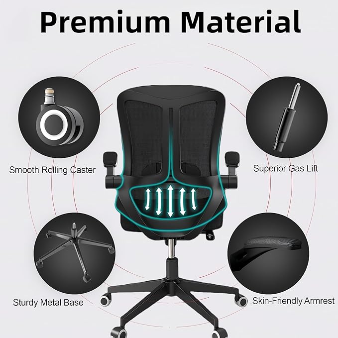 Ergonomic Office Chair - 350LB Comfy Desk Chairs with Lumbar Back Support, Mesh Computer Chairs with Wheels and Arms for Home Office, Study (Black-Without Headrest)