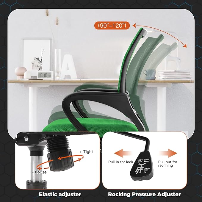 Dopinmin Ergonomic Office Chair Desk Chair Mesh Computer Chair Task Rolling Swivel Chair Upgraded Executive Swivel Computer Chair with Lumbar Support Modern Executive Adjustable Chair,Green, Greeen