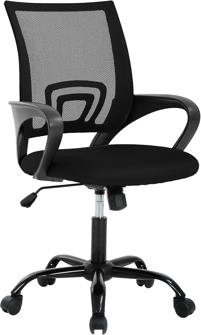 Ergonomic Computer Chair with Backrest – Breathable Mesh Office Chair, Adjustable Height & Rocking Mode, Heavy Duty 250lbs Weight Capacity, Metal Base, Black