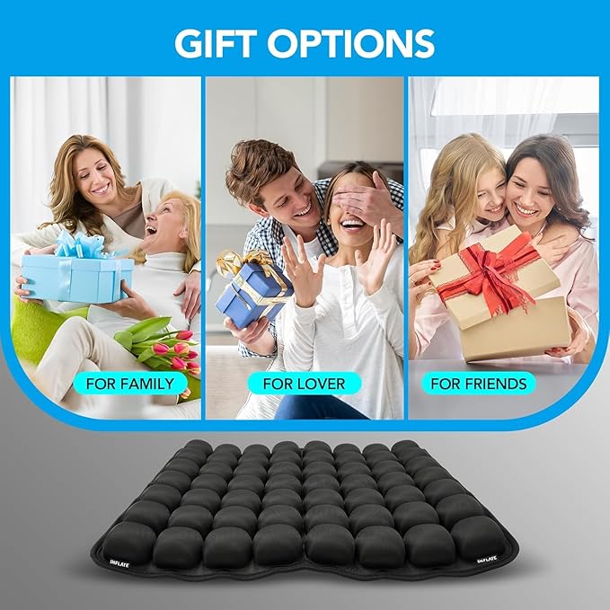 Inflatable Wheelchair Cushion for Pressure Relief - Self-Inflating Seat Pad for Mobility Scooter, Office Chair & Airplane Travel - Portable Cushion for Sciatica & Tailbone Pain Relief (No Pump Needed)