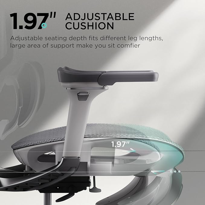 Hbada E3 Pro Ergonomic Office Chair, Big and Tall Office Chair - with 3-Zone Dynamic Lumbar Support, 4D Adjustable Headrest, 6D Adjustable Armrests, Swivel, Grey