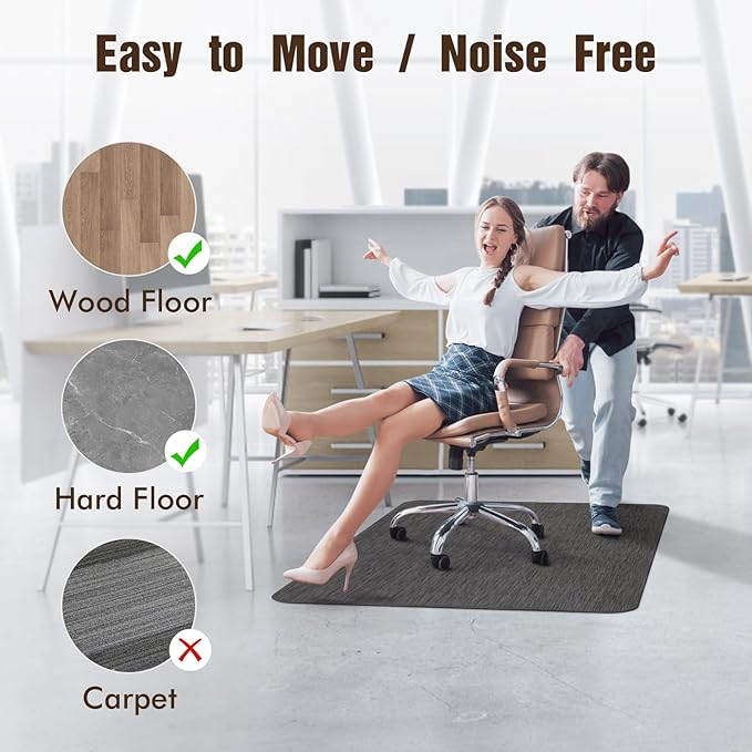 Blvornl Office Chair Mat for Hardwood Floor, 45"x 53" Desk Chair Mat for Hard Wood and Tile Floor, Large Anti-Slip Hard Floor Protector, PVC Mat Desk Rug for Office Home, Black