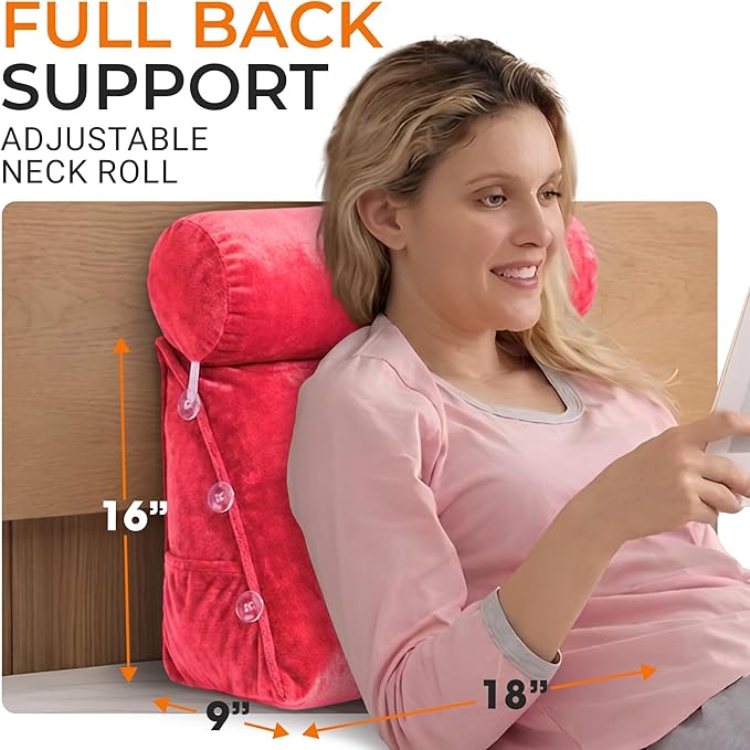 Cheer Collection Reading Wedge Pillow - Adjustable Wedge Reading Pillow with Neck Support, Hollow Fiber-Filled Backrest Pillow for Reading, Gaming, and TV Watching, Hot Pink