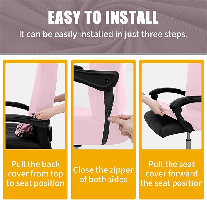 Smiry Stretch Printed Office Computer Chair Covers, Universal Desk Rotating Chair Slipcovers Removable Washable, Soft Fit Anti-Dust Spandex Protector Cover with Zipper, Pink