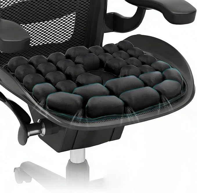 Travel Seat Cushion, 3D Air Inflatable Pressure Relief Cushion for Hemorrhoid and Tailbone Pain Relief, Optimal Support for Long Sitting in Car, Air Travel, Office Chairs, Home Living