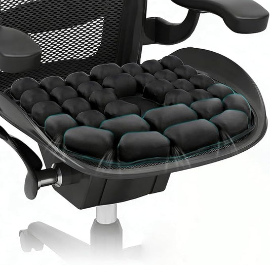 Travel Seat Cushion, 3D Air Inflatable Pressure Relief Cushion for Hemorrhoid and Tailbone Pain Relief, Optimal Support for Long Sitting in Car, Air Travel, Office Chairs, Home Living