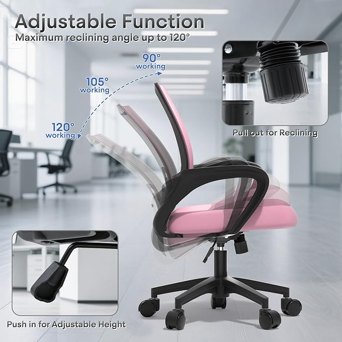 Ergonomic Office Chair 24P - 330Lbs, Breathable Mesh Computer Desk Chair with Lumbar Support & Armrest, Rolling Swivel Adjustable Tilt Lock for Home Office/Gaming, Bedroom Study