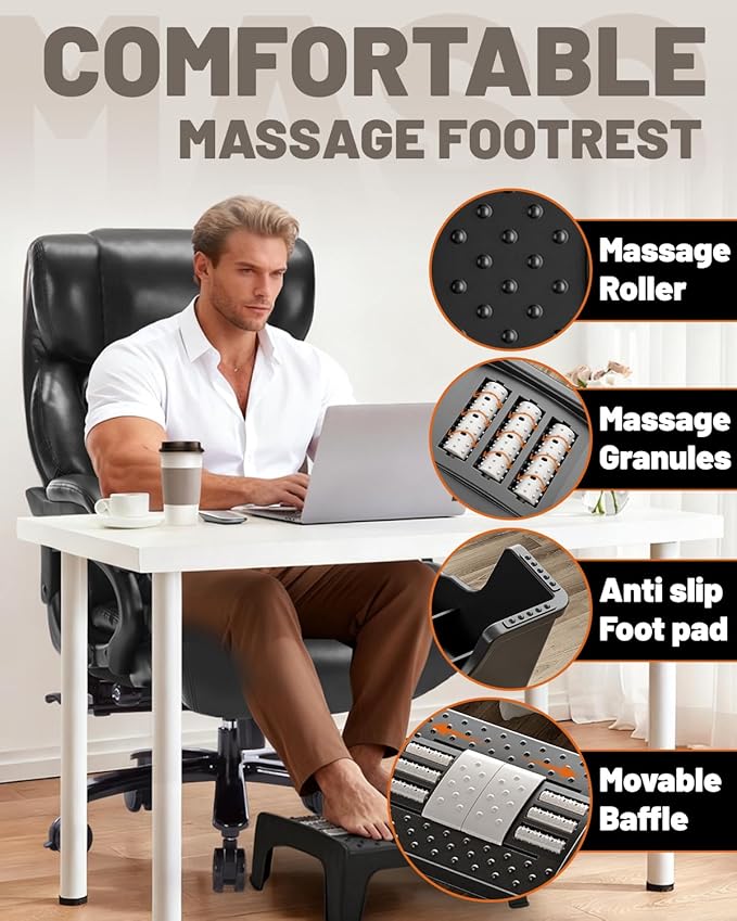 800LBS Heavy Duty Office Chair & Massage Footrest Big & Tall Executive Chair with Adjustable Lumbar Support, PU Leather, Extra Wide Seat for Comfort