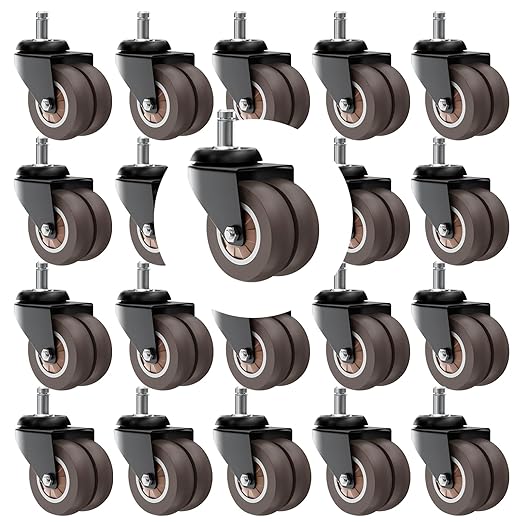 2 Inch Chair Wheels 20 Pack - Heavy Duty Grey Rubber Casters, Superior Non-Marking Replacement for Hardwood & Carpet Floors, Smooth Rolling & Ultra-Quiet Universal Fit for Most Office Chairs