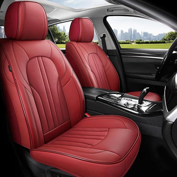 MINGBRON Red Car Seat Covers,Leather Car Seat Cover, Waterproof Seat Covers Full Set