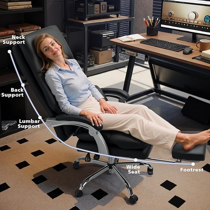 WAILOR Cloud-Like Comfy Office Chair with Footrest, Overstuffed Fiberfill Executive Desk Chair, Ultra-Soft Reclining High Back Computer Chair, Cozy Double-Layered Plush Seat, Big & Tall 400lbs Cap
