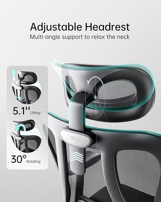 Hbada P3 Ergonnomic Office Chair with 2D Adjustable Lumbar Support, Office Chair with Adjustable Headrest and Armrest, 145° Stepless Tilt Function, Black(No Footrest)