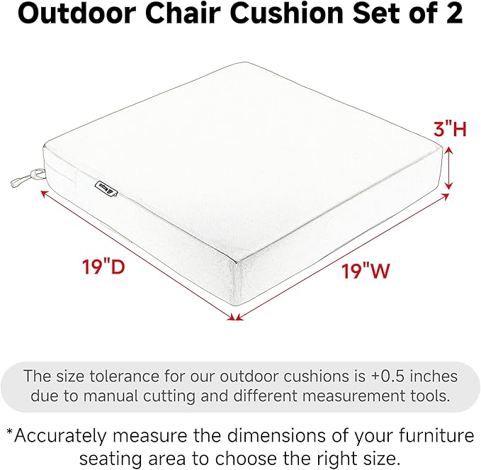 Favoyard Patio Chair Cushions 19 x 19 x 3 Inch Waterproof Outdoor Seat Cushions for Patio Furniture 3-Year Color Fastness Garden Sofa Couch Chair Pads with Handle & Adjustable Straps Set of 2, Beige