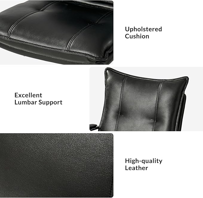 HULALA HOME Faux Leather Home Office Desk Chair, Adjustable Swivel Computer Chair with Sliver Legs and Arms, Comfy Upholstered Task Chair(Black)