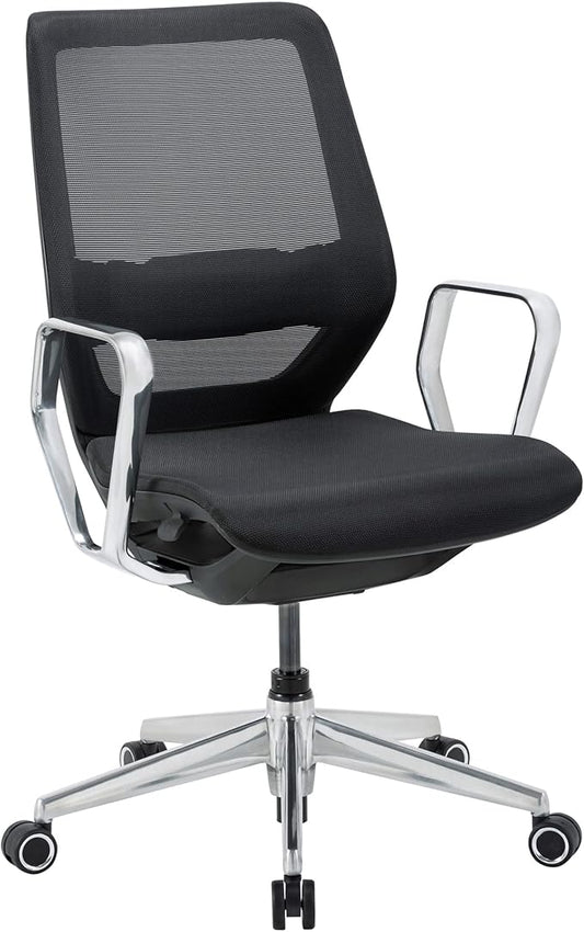 WorkPro® Sentrix Ergonomic Mesh/Mesh Mid-Back Manager Office Chair, Fixed Arms, Black, BIFMA Compliant
