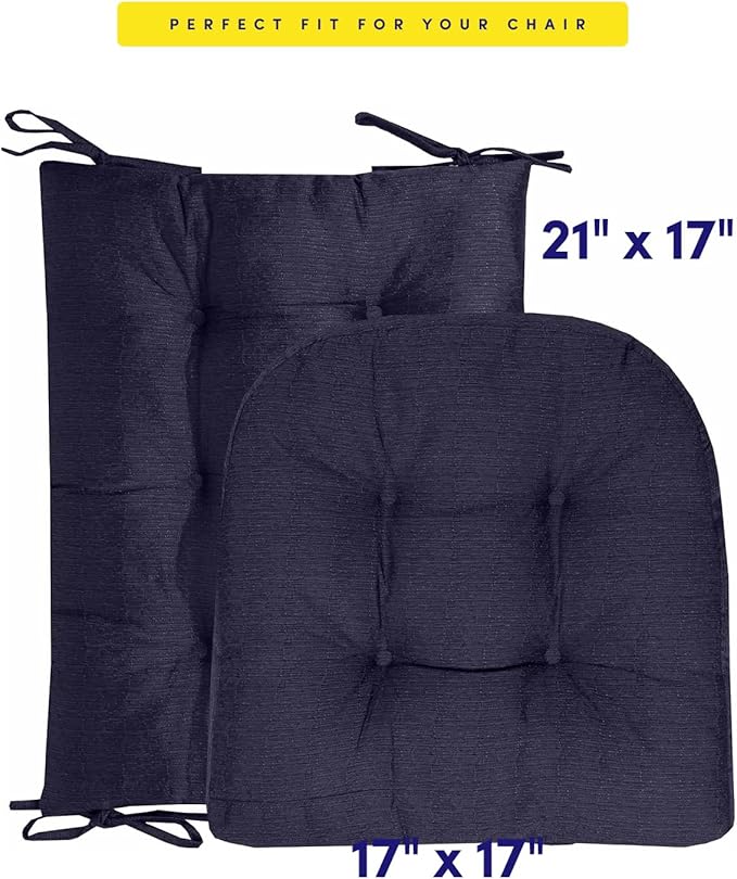 Sweet Home Collection Rocking Chair Cushion Premium Tufted Pads Non Skid Slip Backed Upper and Lower with Ties, 2 Piece Set, Navy Blue (Pack of 1)