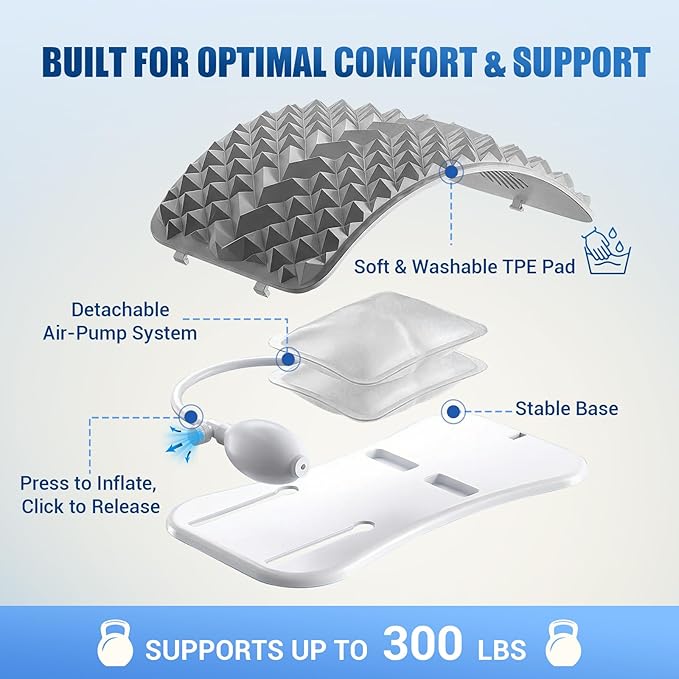 Back Stretcher for Lower Back Pain Relief, Adjustable Lumbar Support Board with Acupressure Points, Back Stretcher Board for Scoliosis, Spine Decompression Support(Grey)