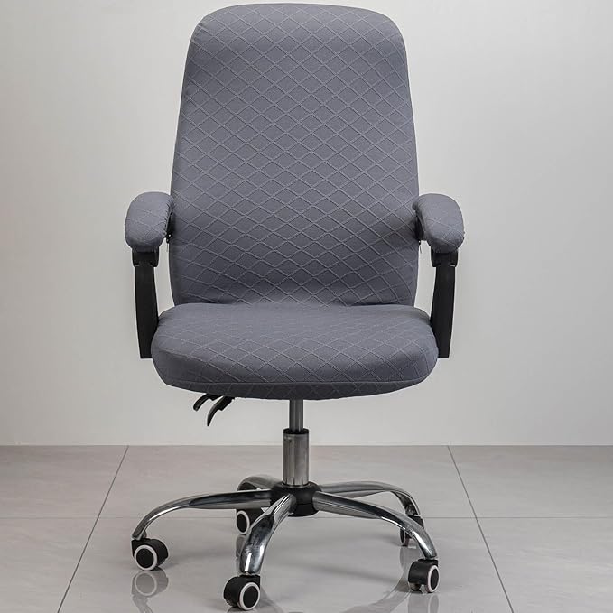 Melaluxe Office Chair Cover with Armrest Covers， Universal Stretch Desk Chair Cover, Computer Chair Slipcovers (Size: L) - Dark Gray