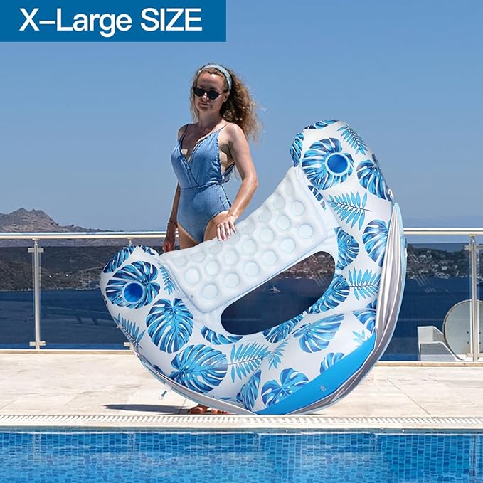 COOLCOOLDEE Pool Float with Canopy, Cup Holder - XL Pool Chair Lounge Float with Adjustable Sun Shade Cover, Drink Holder, Ergonomic Headrest,Inflatable Pool Float for Adults