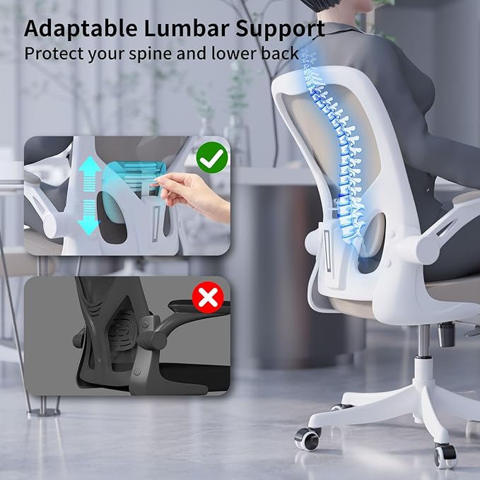 Ergonomic Office Desk Chair, 90°-125° Tilt Back Home Desk Chair with 360° Swivel & Mute Wheels, High Back Mesh Computer Chair for Adults with Lumbar Support, 330 LBS Capacity(01Khaki)