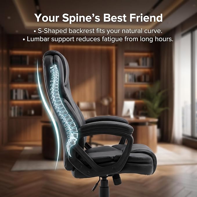 Executive Office Chair Ergonomic Desk Chair, PU Leather Computer Chair with Padded Armrests, Adjustable Height Swivel Task Chair (1)