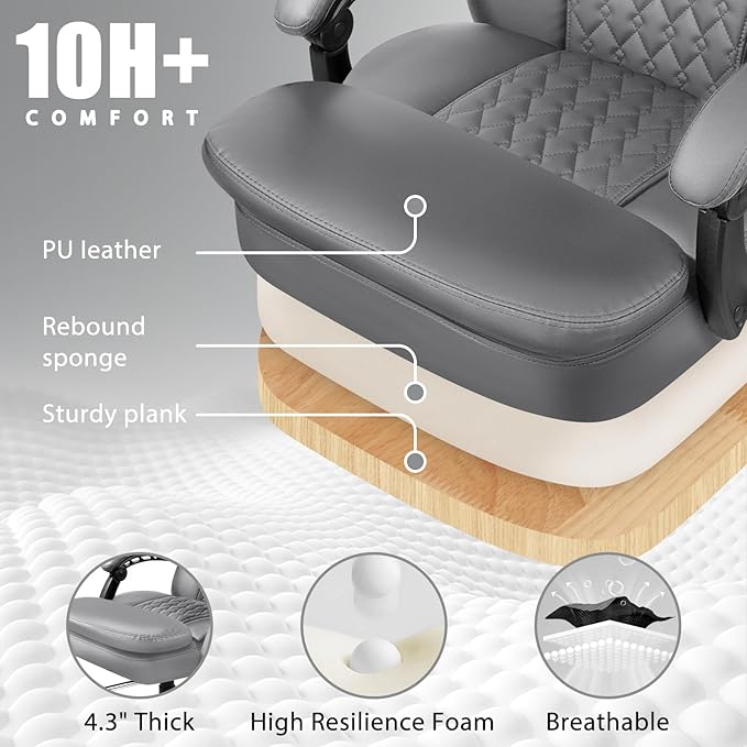 LEMBERI 400lbs Executive Office Chair with Foot Rest, Ergonomic Heavy Duty Big and Tall Desk Chair with Adjustable Headrest, High Back PU Leather Comfy Reclining Computer Chair