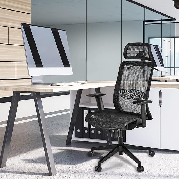 Breathable Mesh Office Chair - High Back Ergonomic Desk Chair with Flip-Up Armrests, Rolling Swivel, Adjustable, Ideal for Hot Weather and Mesh Ventilation