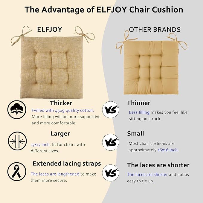 ELFJOY Rocking Chair Cushion Large Rocking Chair Pads with Ties Premium Linen High Back and Seat Cushion 2 Piece Set Linen Yellow