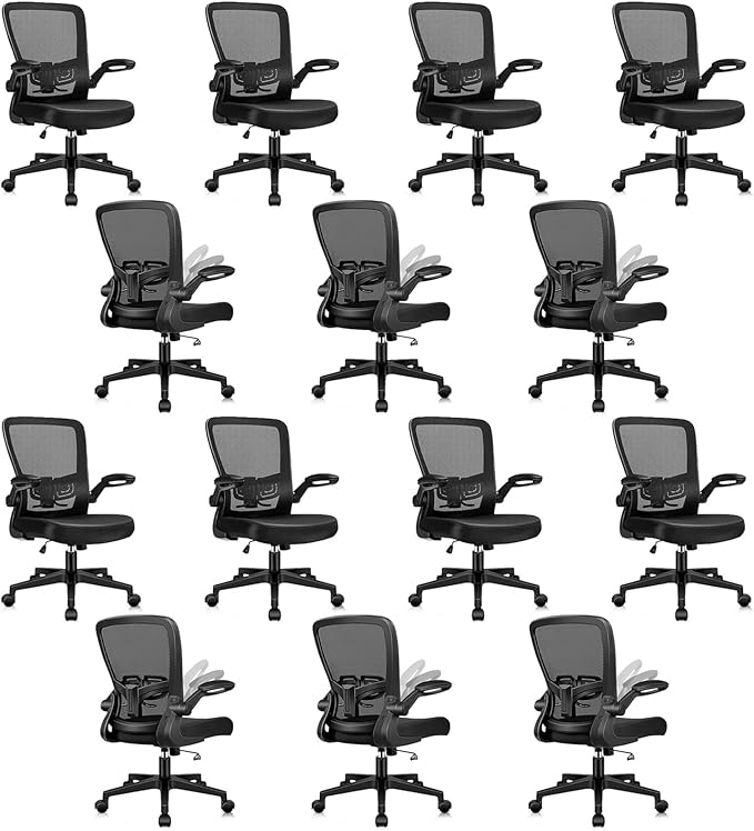 KLASIKA Desk Chairs with Wheels, Ergonomic Mesh Office Chair Adjustable Height and Swivel Lumbar Support Home Office Chair with Flip Up Armrests, Set of 14