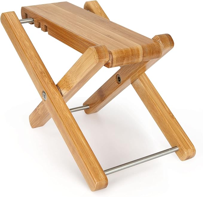 QTLCOHD 4 Gear Bamboo Guitar Foot Stool, 9.25 Inch Adjustable Non-Slip Foot Rest for Classical Acoustic Guitar Player